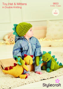 Stylecraft Danny the Dinosaur Toy with Hat & Mittens in DK 9853
