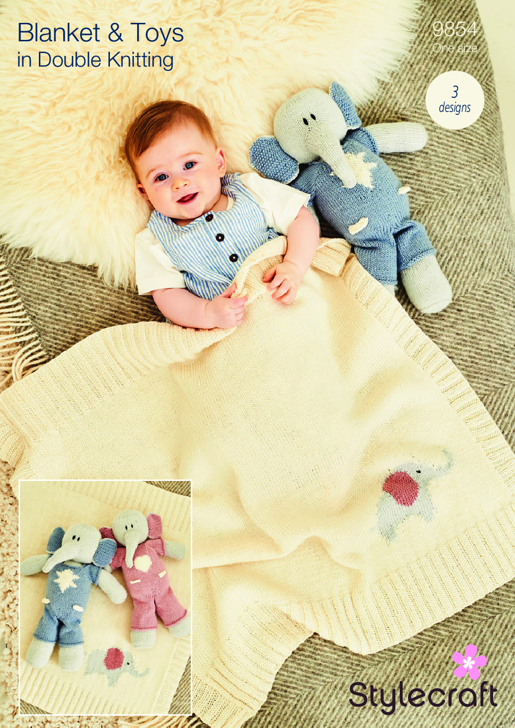 Stylecraft Adam & Astrid Elephant Toys & Blanket in DK 9854