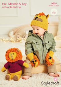 Stylecraft Rory the Lion Toy, Hat & Mittens in DK 9868
