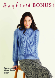 Round Neck Cable Sweater in Hayfield Bonus Aran with Wool (10321)