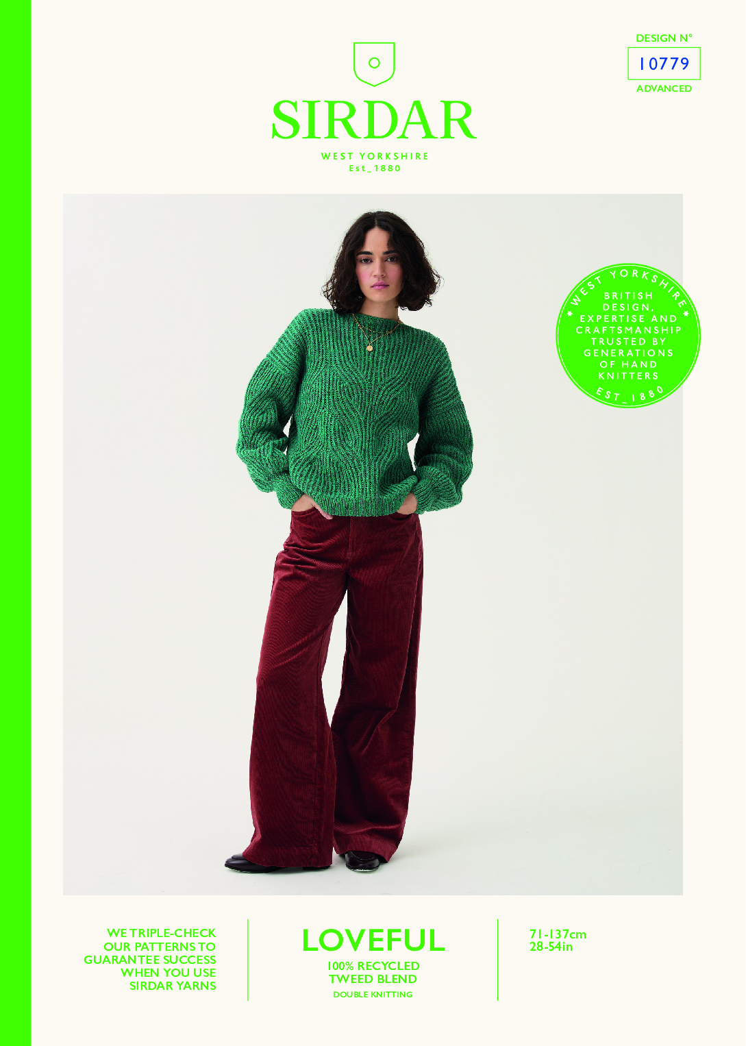 Button Cuff Sweater in Sirdar Loveful 100% Recycled Tweed Blend DK (10779)