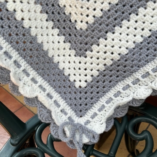 Granny Stitch Square Blanket - Platinum and White
