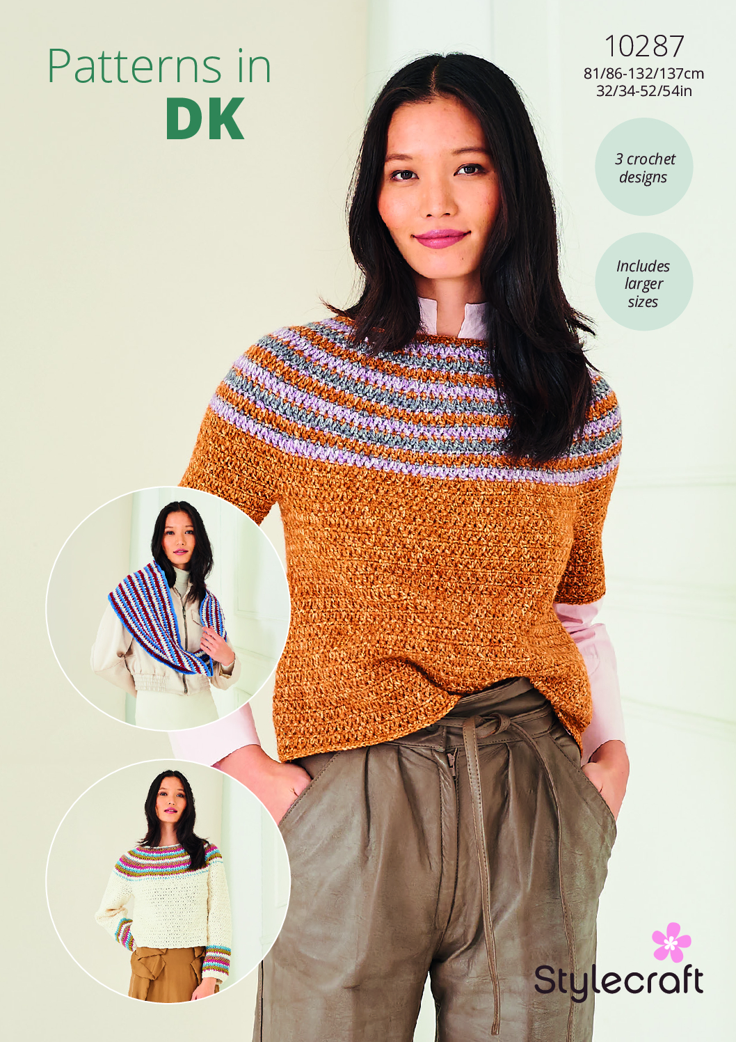 Stylecraft Crochet Yoke Sweater, Short Sleeved Top & Cowl in Life DK/Naturals Pure Wool 10287