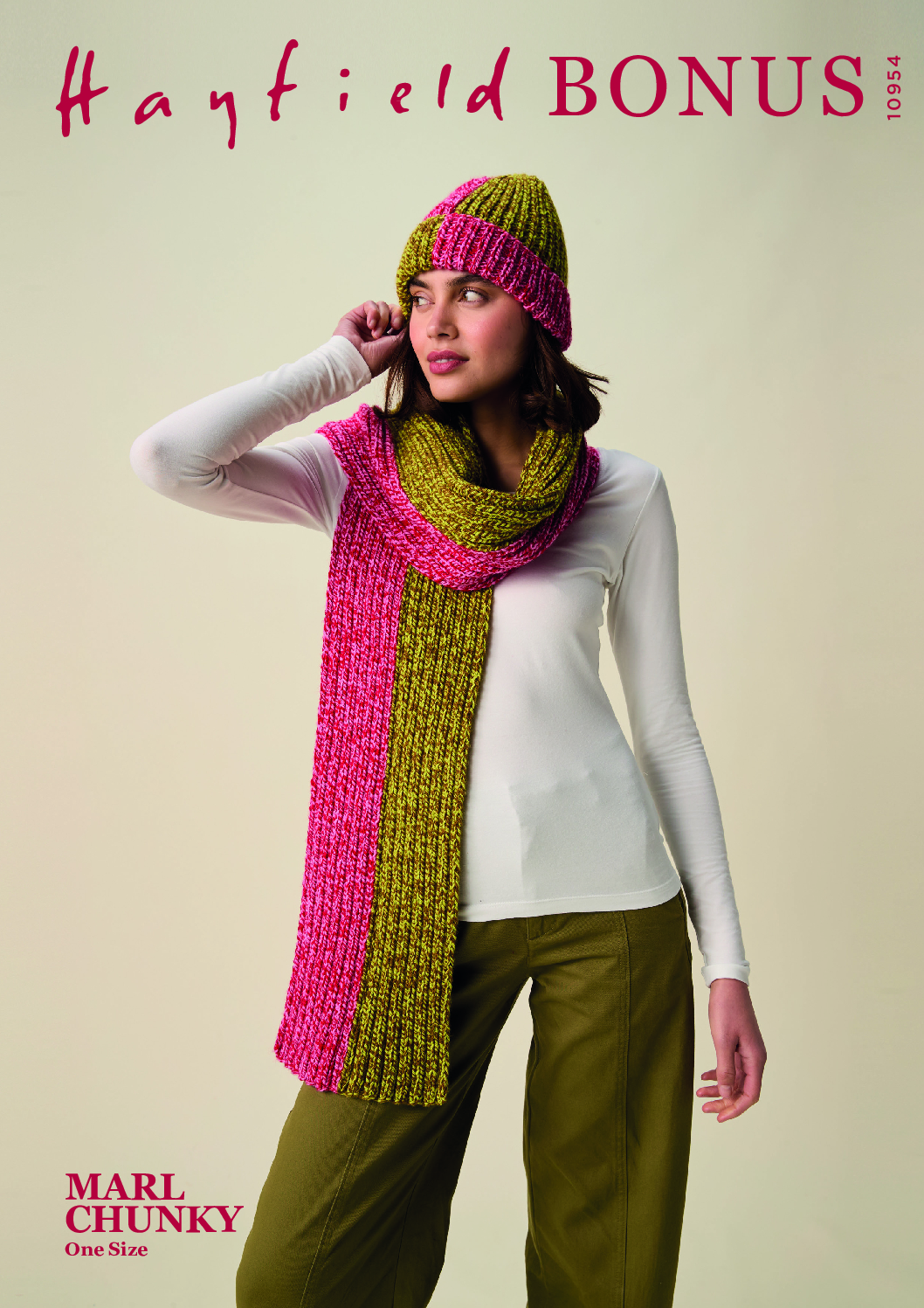 Doubles Hat & Scarf Set in Hayfield Bonus Marl Chunky (10954)