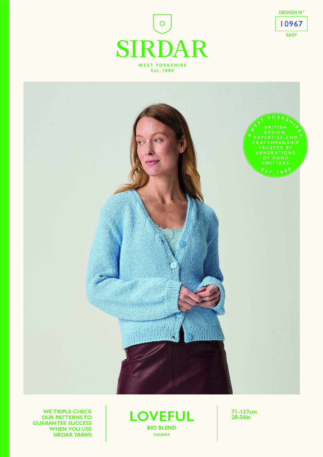Stem V Neck Cardigan in Sirdar Loveful Bio Blend Chunky (10967)